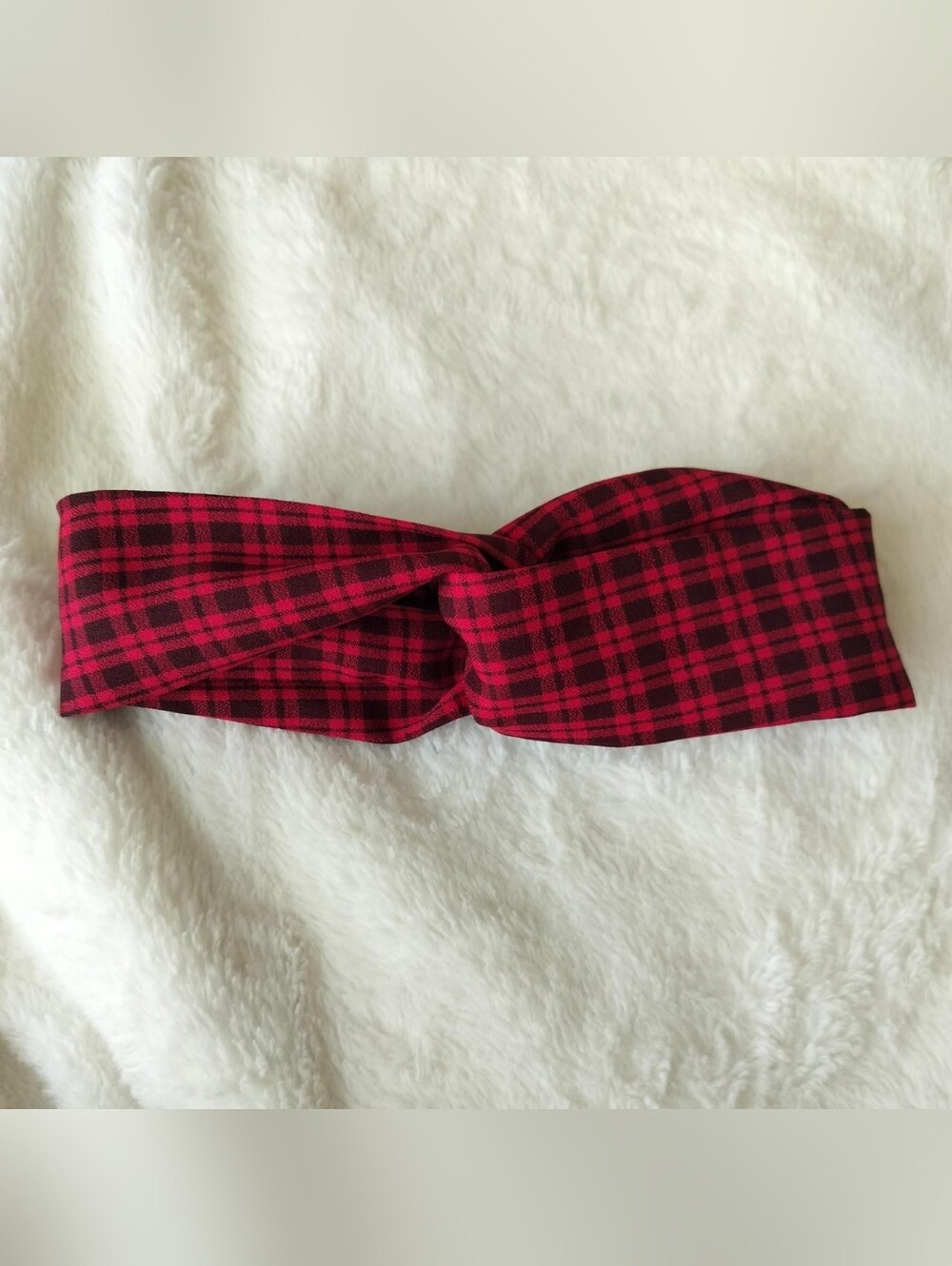 Plaid Twist Headband in Red and Black